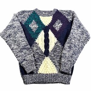 Vintage Botany 500 Sweater Medium Chunky Knit Argyle Colorblock Grandpa Coogi M
